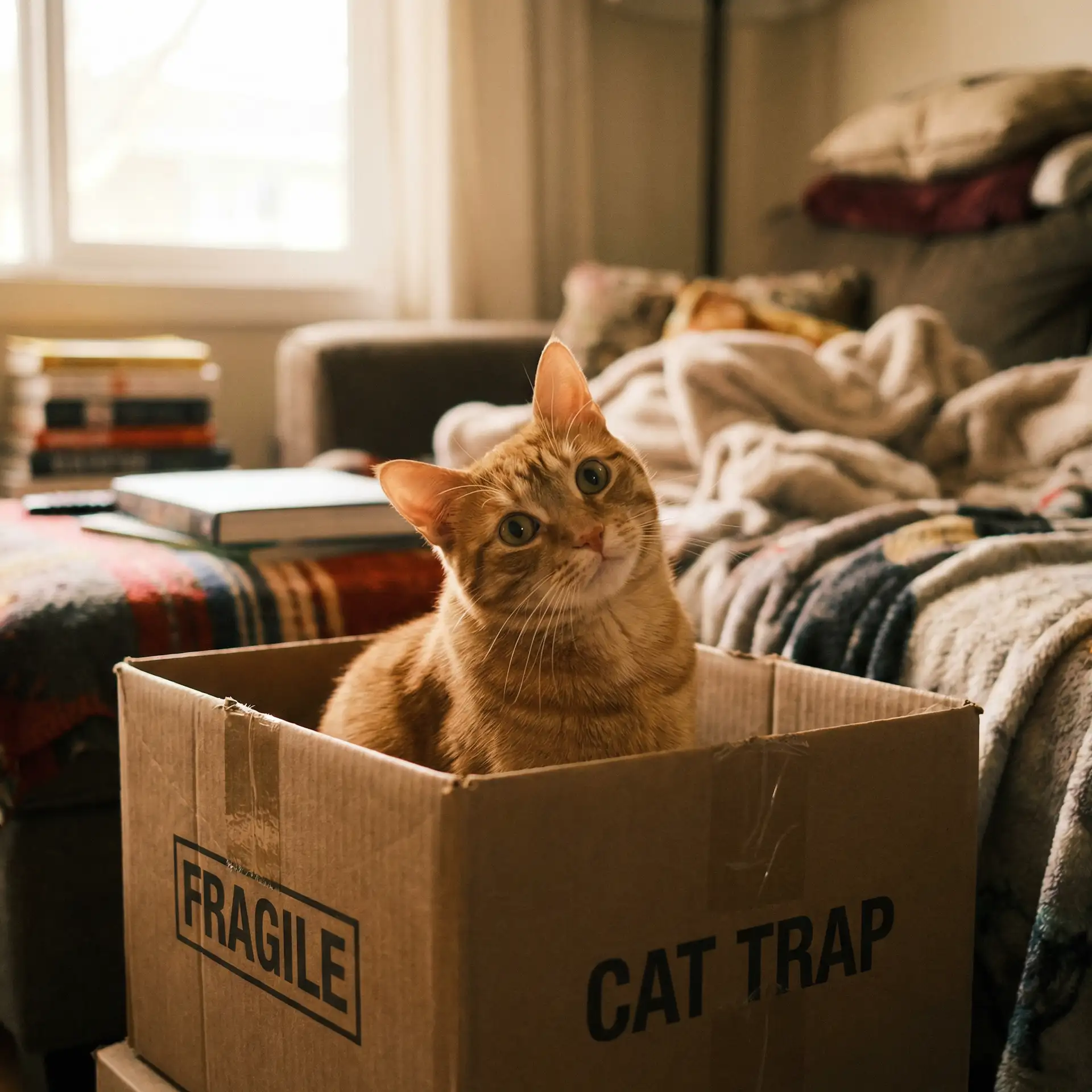 橘猫躲在纸箱里 - 斗鱼电影
