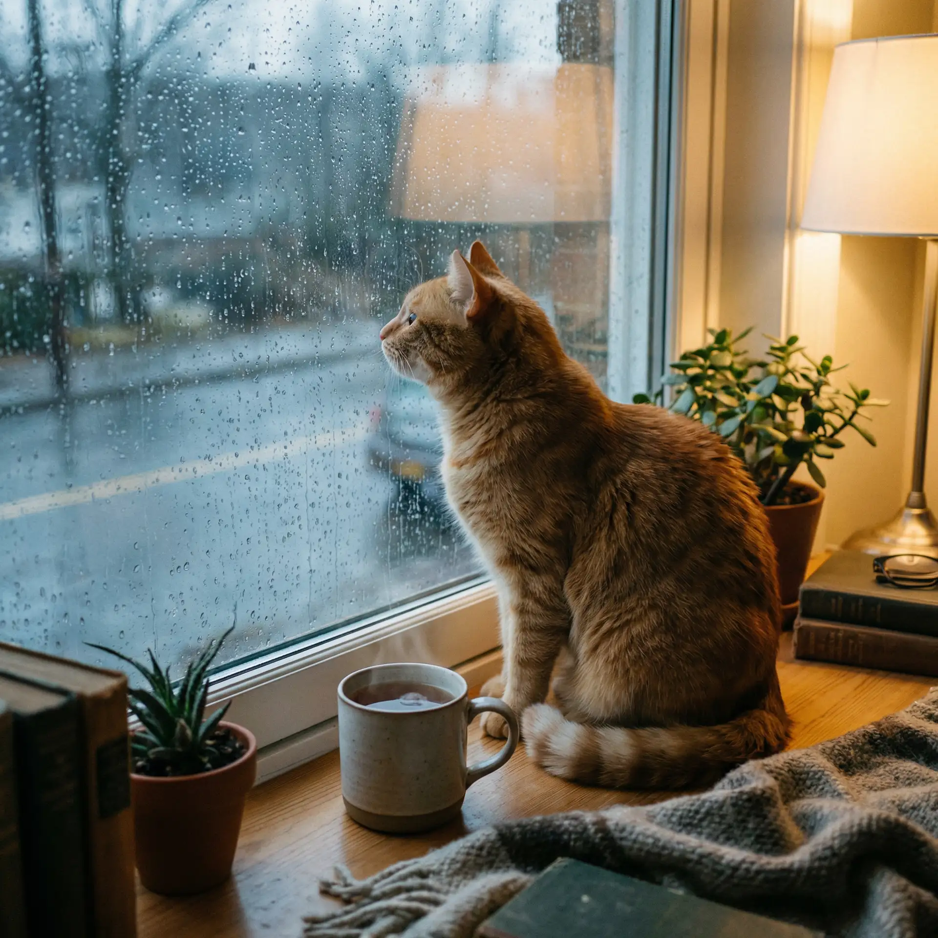 猫咪望着窗外的雨 - 斗鱼电影